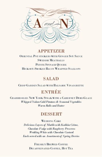 Bodini Birds Birds and Butterflies Wedding Menus