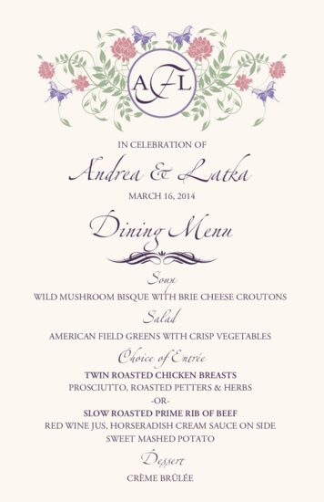 Butterfly Kisses Birds and Butterflies Wedding Menus