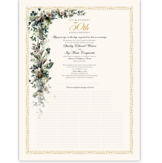 Calla Lilies and Gardenias Anniversary Certificates