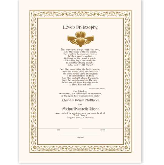 Love's Philosophy Celtic Wedding Certificates