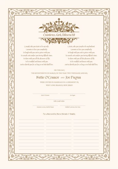 Peace In Ireland Celtic Wedding Certificates
