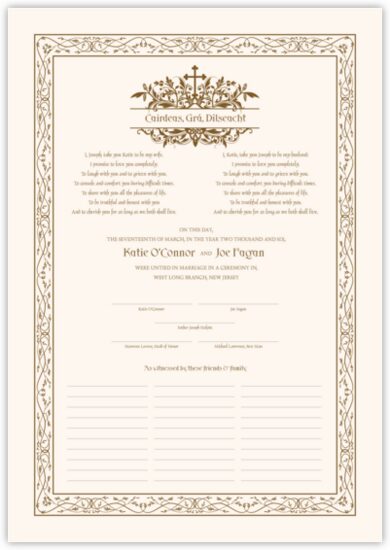 Peace In Ireland Celtic Wedding Certificates