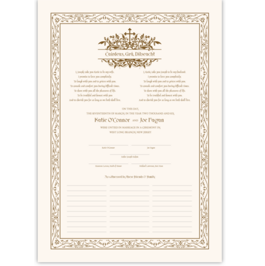 Peace In Ireland Celtic Wedding Certificates