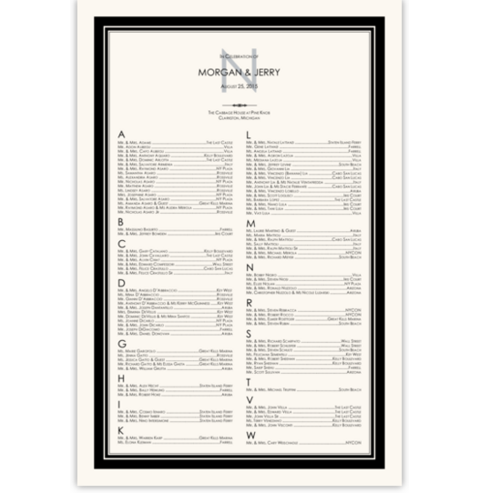 Century Monogram Contemporary and Classic Wedding Seating Charts