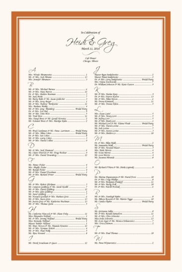 Scriptina and Chancellor Contemporary and Classic Wedding Seating Charts