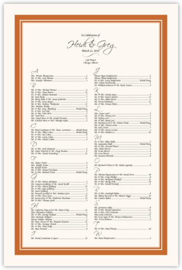 Scriptina and Chancellor Contemporary and Classic Wedding Seating Charts