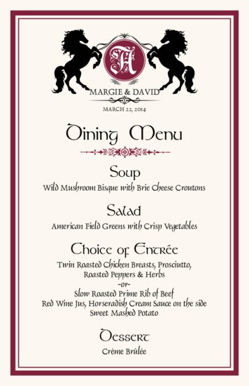 Chevalier Contemporary and Classic Menus