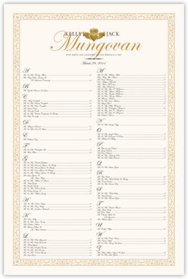 Gold Claddagh Celtic Wedding Seating Charts
