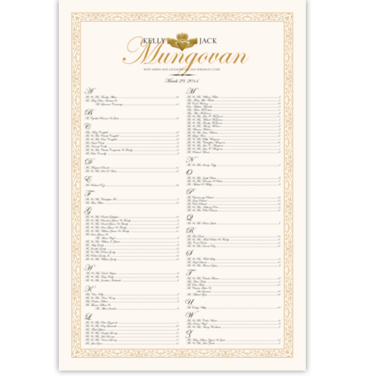 Gold Claddagh Celtic Wedding Seating Charts
