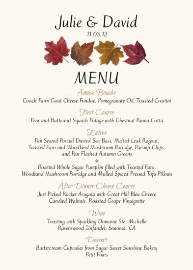 Colorful Leaf Pattern Leaves, Flowers, Vineyard & Grapes Menus