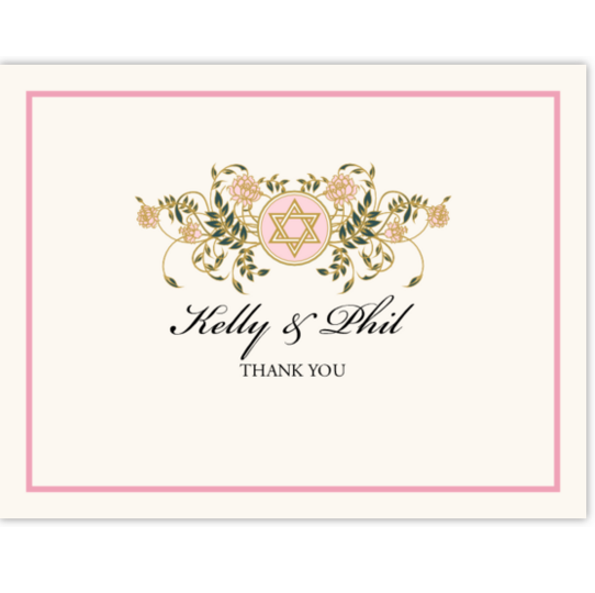 Colorful Shield of David Leaves, Flowers, Vineyard & Grapes Thank You Notes
