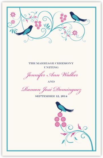 Leah and Luna Birds and Butterflies Wedding Programs