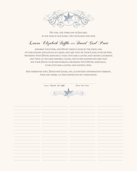 Curly Sue Snowflake Winter and Snowflake Wedding Certificates