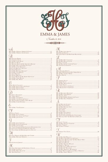 Caroline Interlocking Monogram Contemporary and Classic Wedding Seating Charts