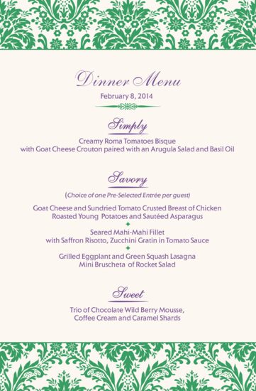 Damask Twist Contemporary and Classic Menus