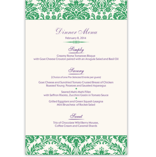 Damask Twist Contemporary and Classic Menus