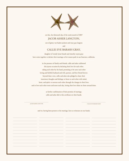 Dancing Starfish Beach and Seashell Wedding Certificates