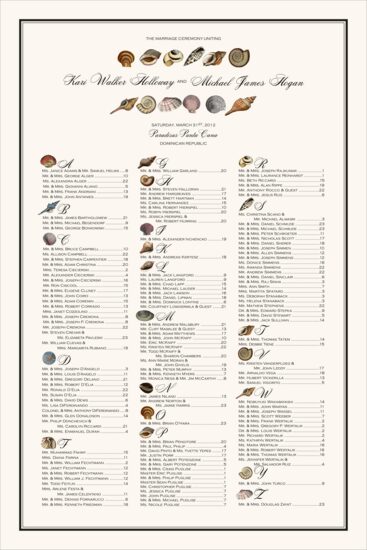 Seashell Collector Beach and Seashell Wedding Seating Charts