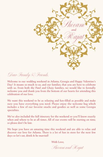 Diamond Mandala Welcome Letter Indian/Hindu Wedding Programs
