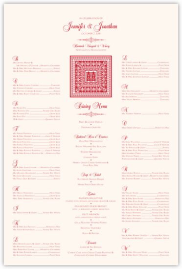 Double Happiness Orient Pattern Far-East Inspired Seating Charts