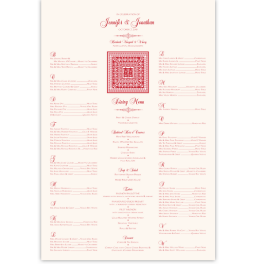 Double Happiness Orient Pattern Far-East Inspired Seating Charts
