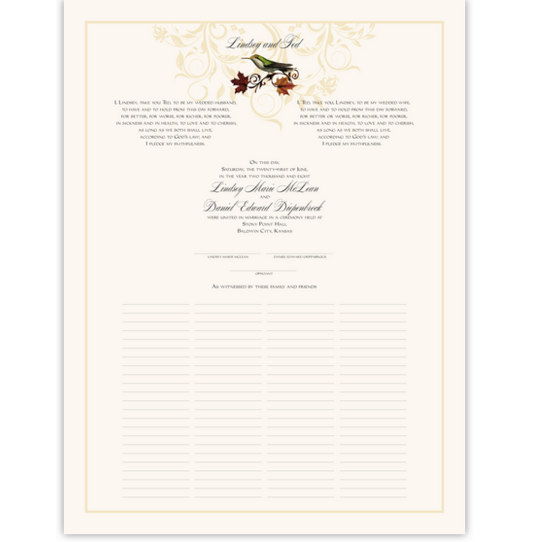 Fall Indy Flourish Autumn Leaves Wedding Certificates