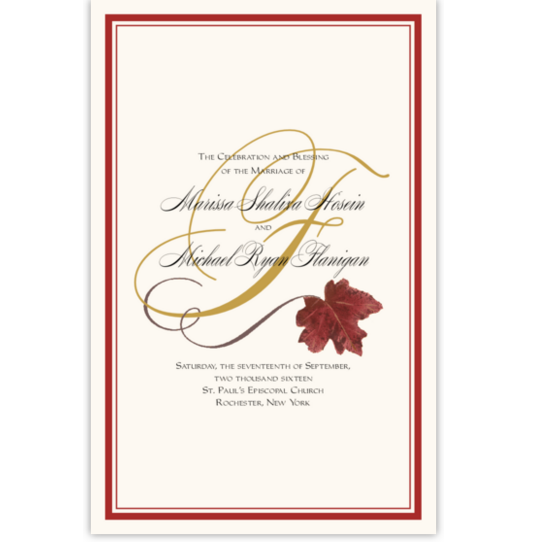 Red Maple Wispy Leaf Flourish Autumn/Fall Leaves Wedding Programs