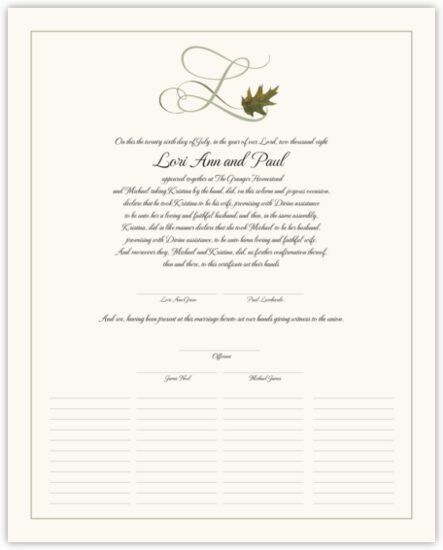 Wispy Oak Leaf Autumn Leaves Wedding Certificates