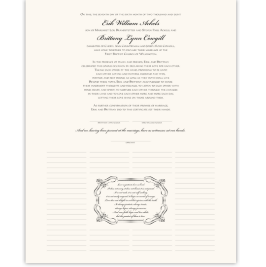 Flourish Monogram 24 Contemporary and Classic Wedding Certificates