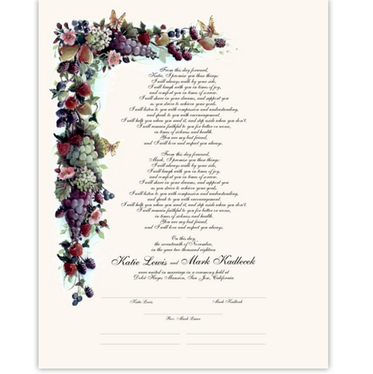 Fruit and Butterflies Grapes and Fruit Wedding Certificates