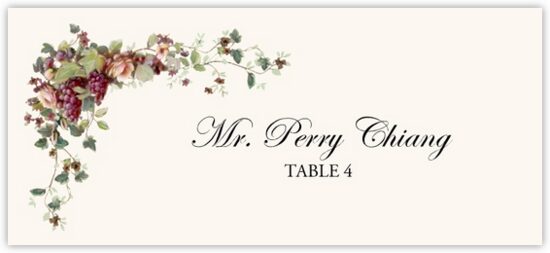 Grapes and Peach Roses Fruit, Grapes and Vineyard Place Cards