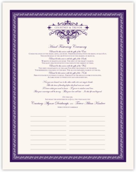 Hand Fasting Ceremony Religious Wedding Certificates