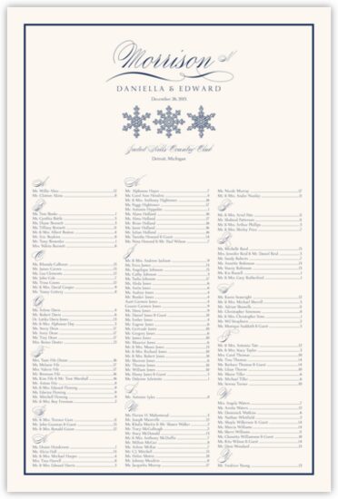 Snowflake Drawings Pattern Winter and Holiday Seating Charts