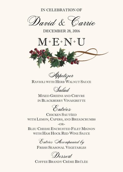 Holly Swirl Winter, Snowflake, and Holiday Menus