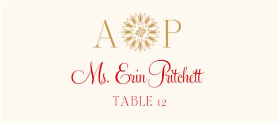 Bandana Flower Indian/Hindu Inspired Wedding Place Cards