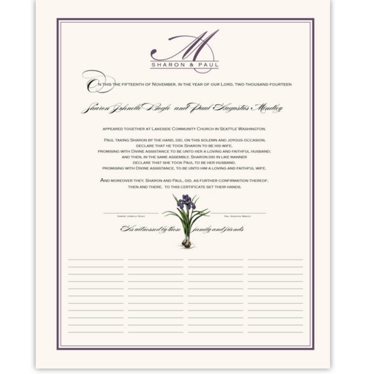 Iris Bulb Flower Wedding Certificates