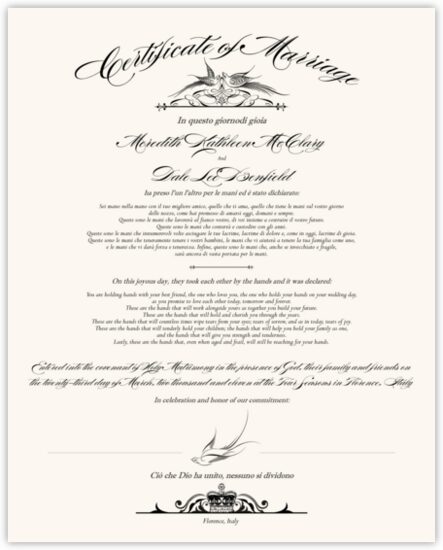 Italian Contemporary and Classic Wedding Certificates