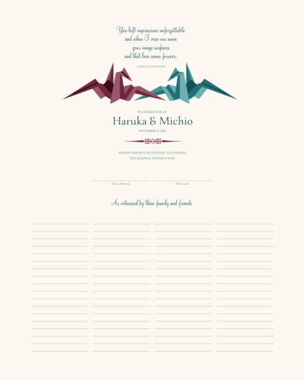 Paper Cranes Chinese, Japanese, and Eastern Inspired Wedding Certificates