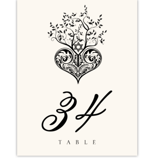 Tree of Life Heart Jewish Table Numbers