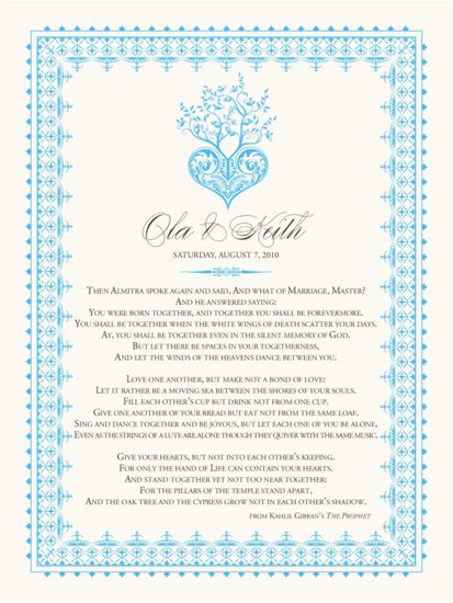 Kahlil Gibran’s The Prophet - Tree of Life Heart Contemporary and Classic Wedding Certificates