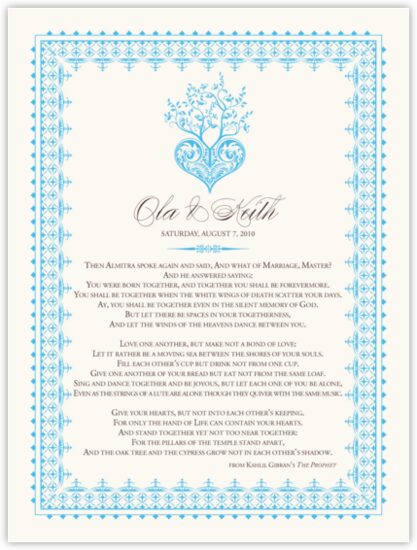 Kahlil Gibran’s The Prophet - Tree of Life Heart Contemporary and Classic Wedding Certificates