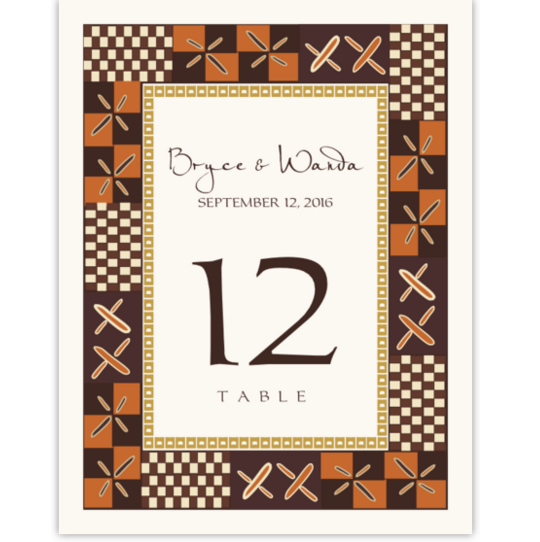 African Kuba Pattern African Inspired Table Numbers