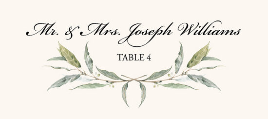 Laurel Wreath and Greenery Contemporary and Classic Place Cards