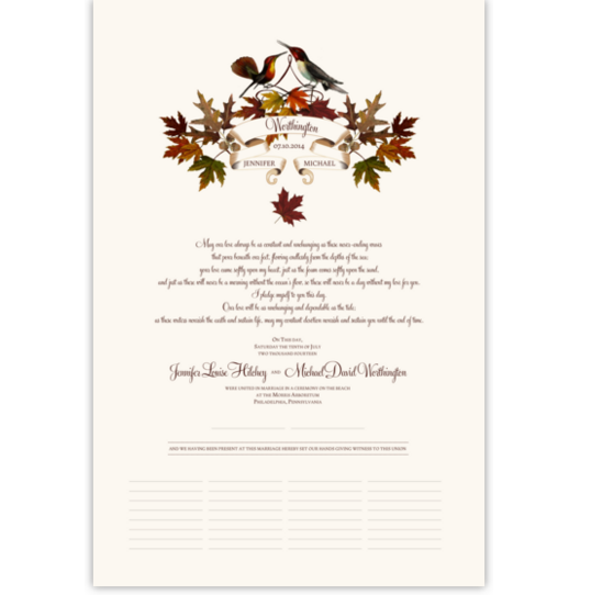 Autumn Leaf Banner Leaves, Flowers, Vineyard & Grapes Wedding Certificates
