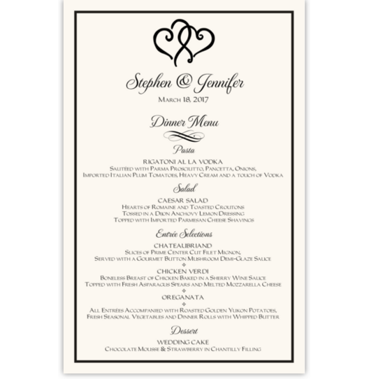 Linked Hearts Contemporary and Classic Menus