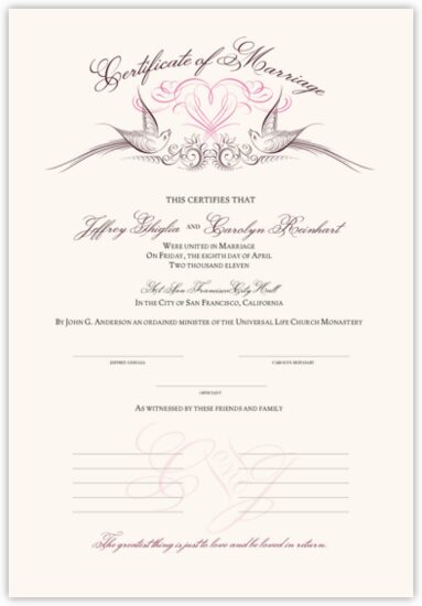 Lovebirds Birds and Butterflies Wedding Certificates
