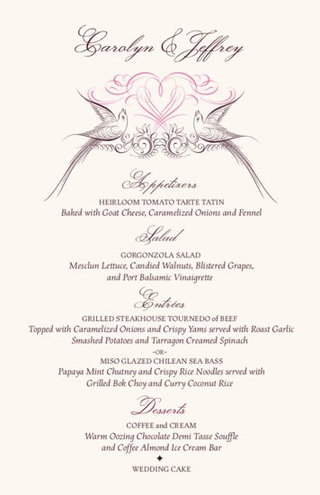 Lovebirds Birds and Butterflies Wedding Menus