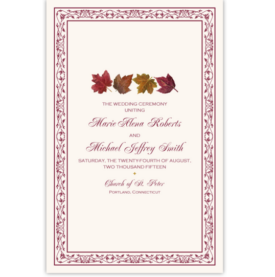 Maple Leaf Pattern Autumn/Fall Leaves Wedding Programs