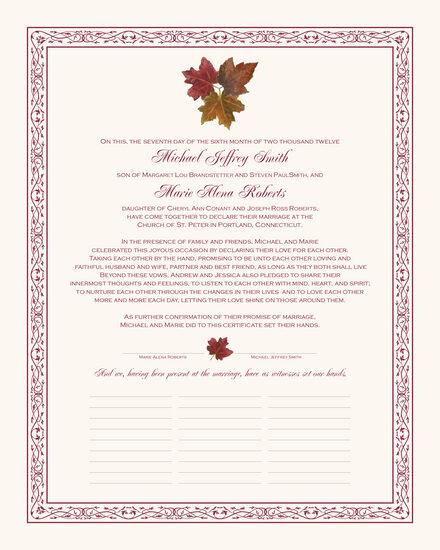 Tri Maple Leaf Pattern Autumn Leaves Wedding Certificates