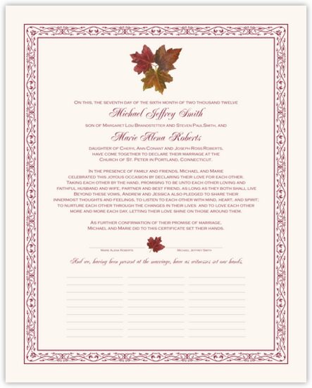 Tri Maple Leaf Pattern Autumn Leaves Wedding Certificates